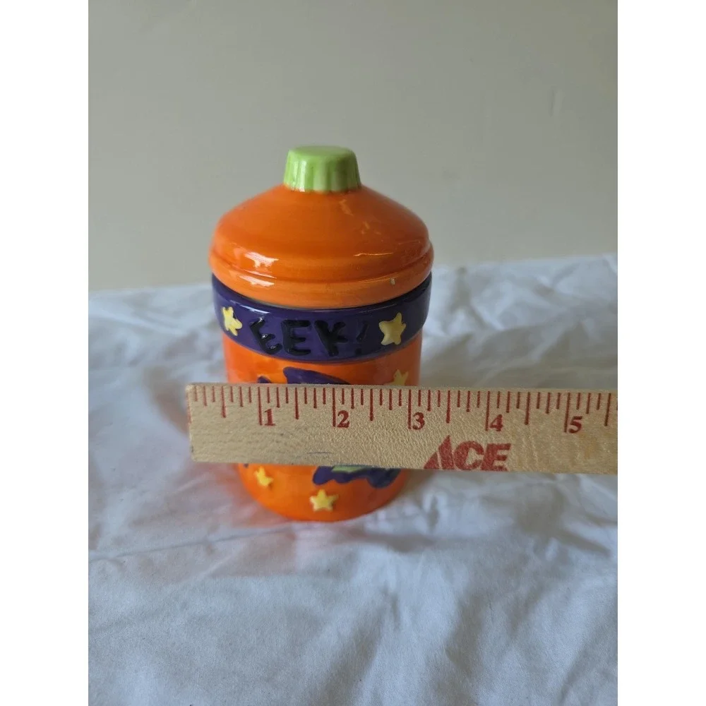 Trick Or Treat Small Lidded Candy Jar Canister Purple Bats Halloween‎